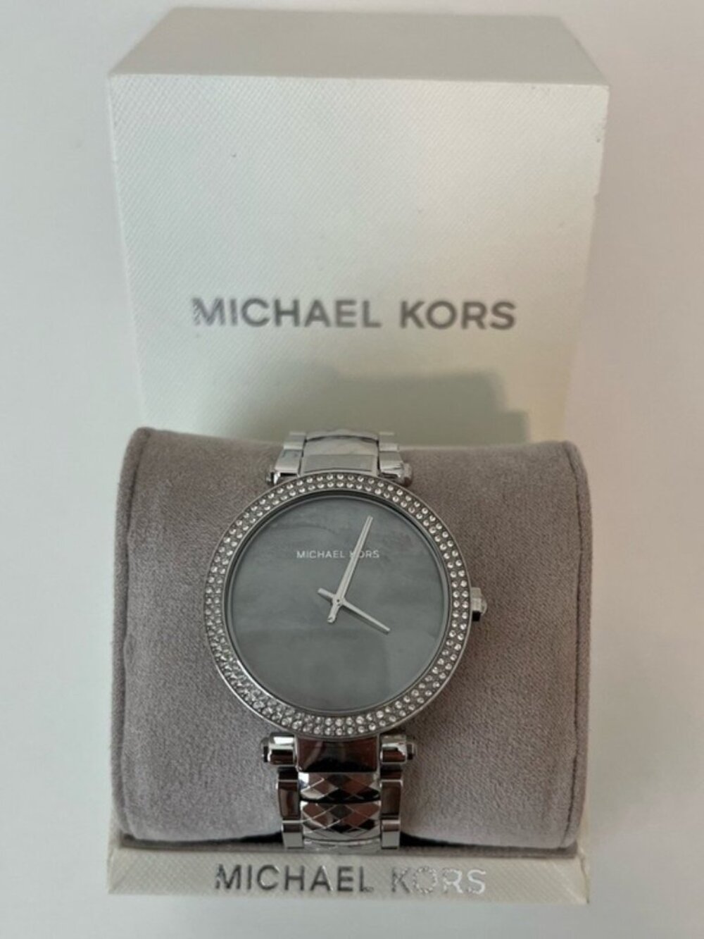 Michael Kors Women's Parker Silver Tone Watch Crystals Gray Pearl 39mm MK6424